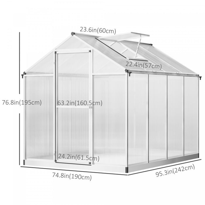 Outsunny 8' L X 6' W Serre En Polycarbonate Avec Event De Toit Pour Ventilation Et Gouttiere Serre De Passe-temps Pour L'hiver