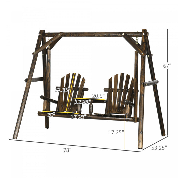 Outsunny Banc De Patio Rustique Avec Balancoire Pour Porche En A A 2 Places En Bois Avec Table