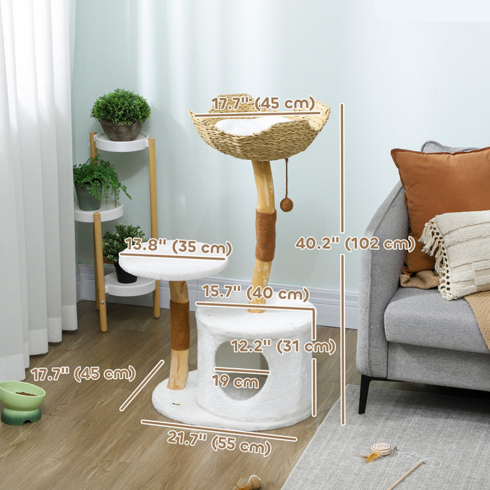 Arbre a Chat en Bois Veritable de 40\" pour Chats de Grande Taille