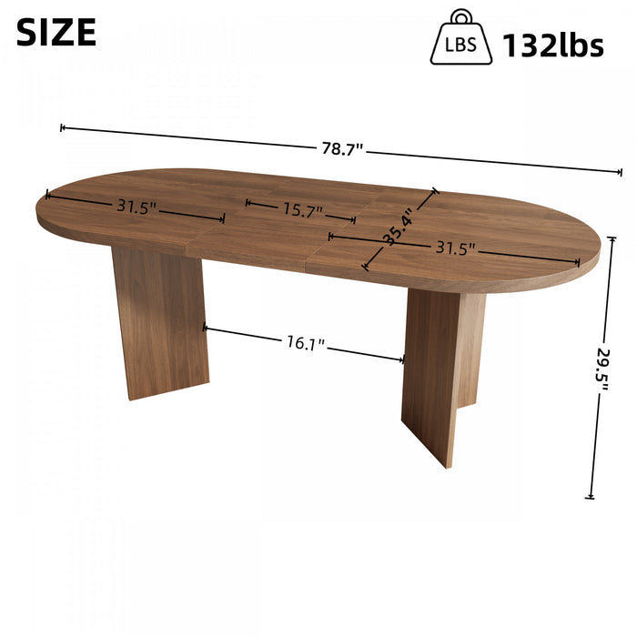 Ovalux Table a Manger Ovale Moderne 79 po avec Base a Double Piedestal et Finition Bois, Noyer