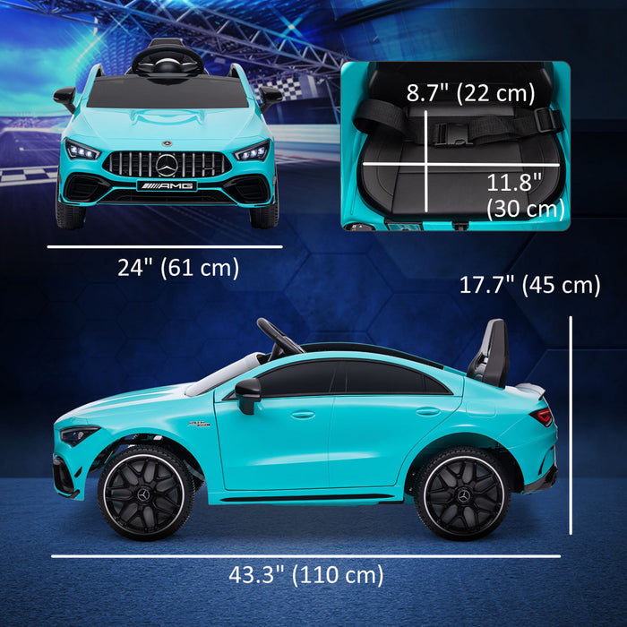 Qaba Mercedes-amg Cla 45 Voiture Electrique 12 V Sous Licence Pour Enfants Alimentee Par Batterie Avec Telecommande, Suspension A Ressort, Lumieres Led, Klaxon Musical, Bleu Clair