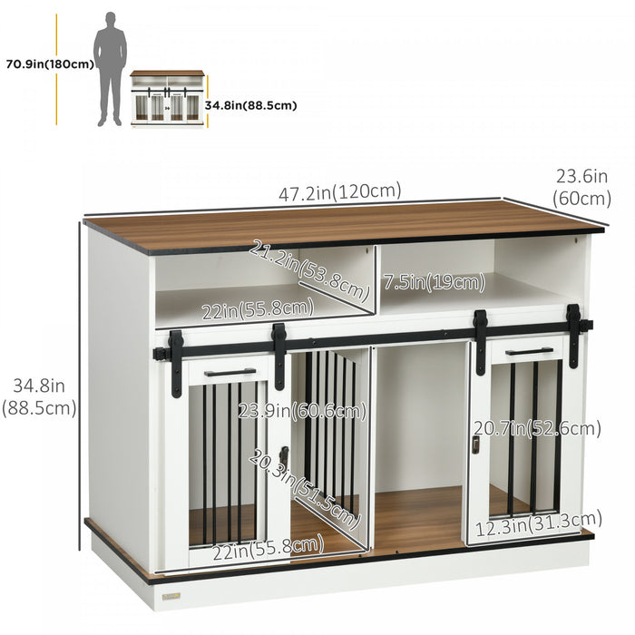Pawhut Cage Pour Chiens De Grande Taille Avec Separateur Amovible, Niche Pour 2 Petits Chiens Avec Rangement, Blanc