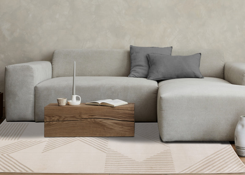 Carpette Hudson crème et beige à motif géométrique moderne - 5 pi 3 po x 7 pi 7 po