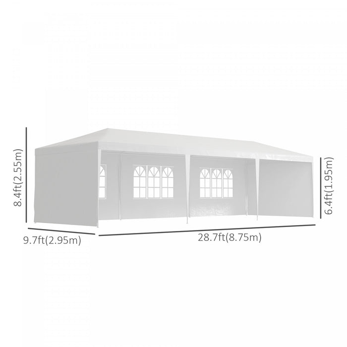 Outsunny Tente De Fete 10' X 29' Avec Parois Laterales Et Grandes Fenetres Transparentes Pour Jardin, Arriere-cour, Exterieur, Blanc