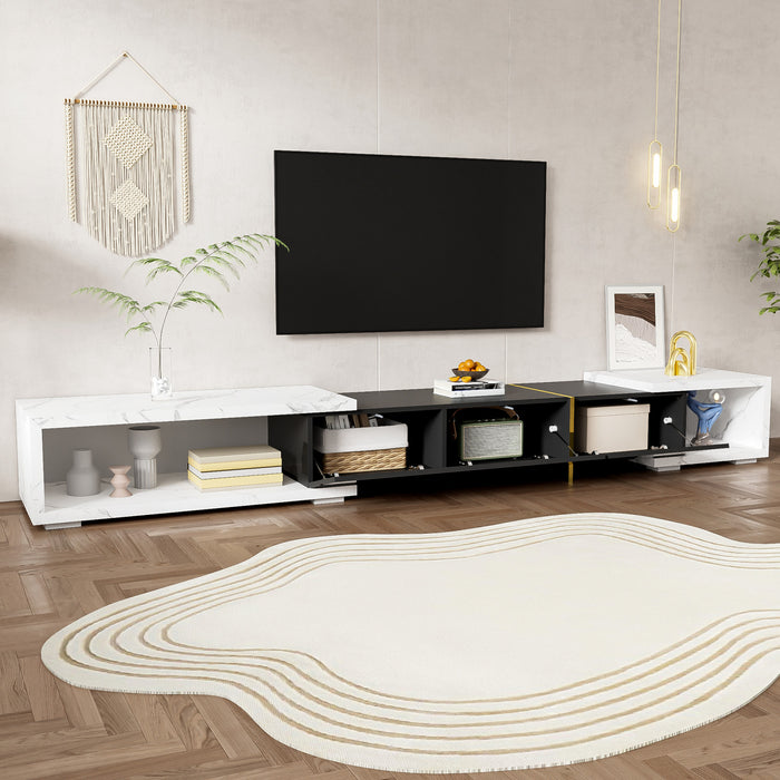Liam 55.1\"–102\" Cabinet TV Moderne avec Longueur Ajustable et Fonction Rotative, Blanc