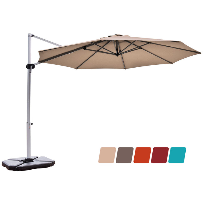 Costway Parasol deporte pour patio de 11 pieds, rotation a 360 degres, inclinaison en aluminium, base beige