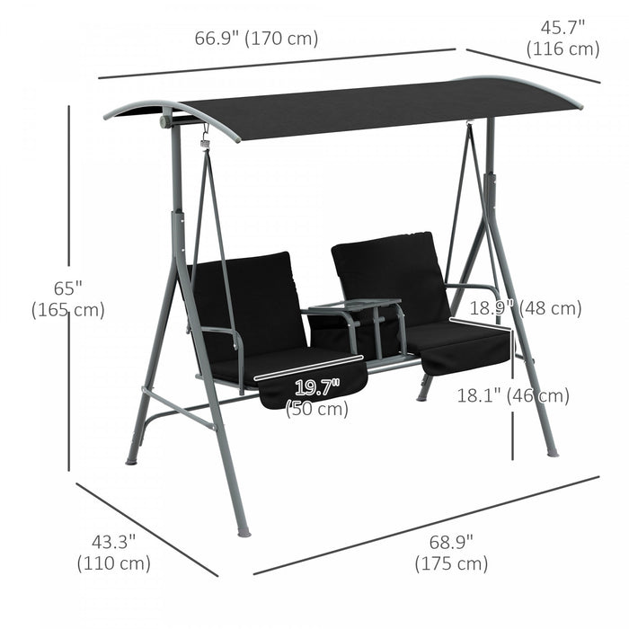 Outsunny Double Balancoire D'exterieur Pour 2 Pers Avec Table, Noir