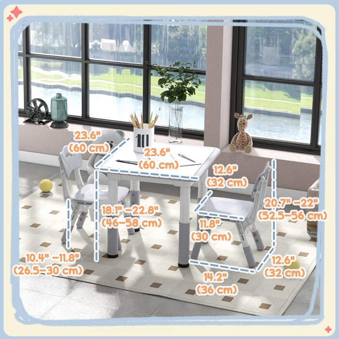 Qaba Ensemble Table Et Chaises Pour Enfants, 3 Pcs, Table Et Chaises Reglables En Hauteur Avec Rangement, Table D'activite, Pour Salle De Jeux, Creche, Salle De Classe, Ages De 18 Mois A 5 Ans, Gris