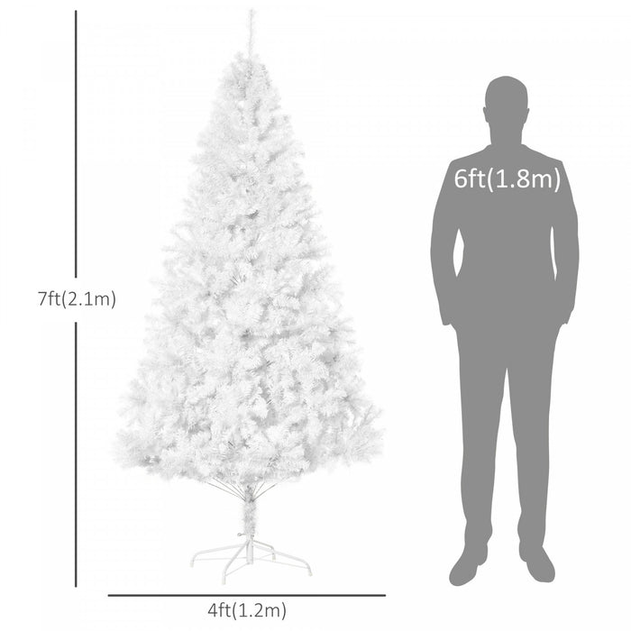Homcom Decoration De Vacances Sapin De Noel De 7 Pieds Avec Support - Blanc