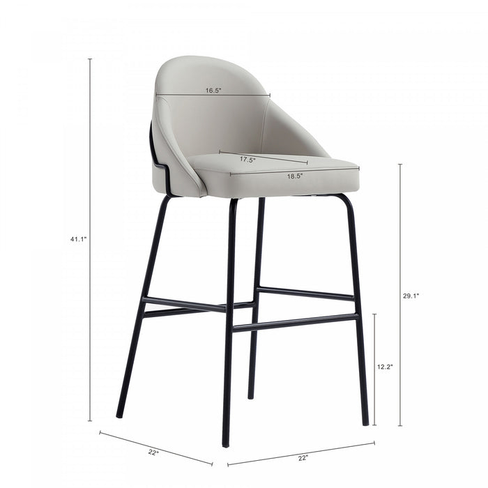 Tabouret de bar moderne en metal Gracie avec revetement en tissu, gris pierre et noir
