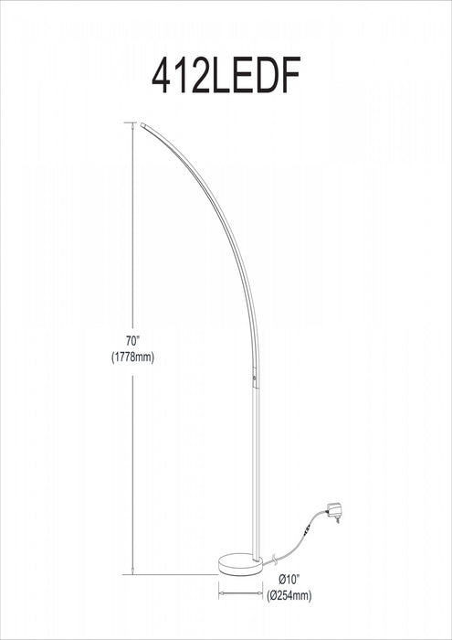 Lampe à pied Gentle Bend de Dainolite avec fini chromé poli et ampoule à DEL de 22 W