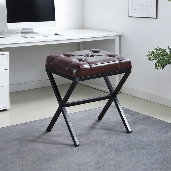 Tabouret d’appoint Liam avec coussin capitonne et pieds en metal, couleur brun fonce