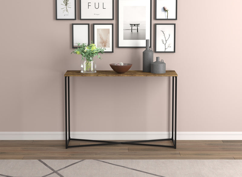 Console de 44 po - bois recyclé brun avec base en métal noir