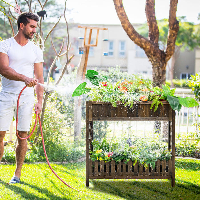 Boite De Planteur Elevee De Lit De Jardin En Bois De 2 Niveaux De Costway Pour Les Legumes, Les Fruits, Les Herbes