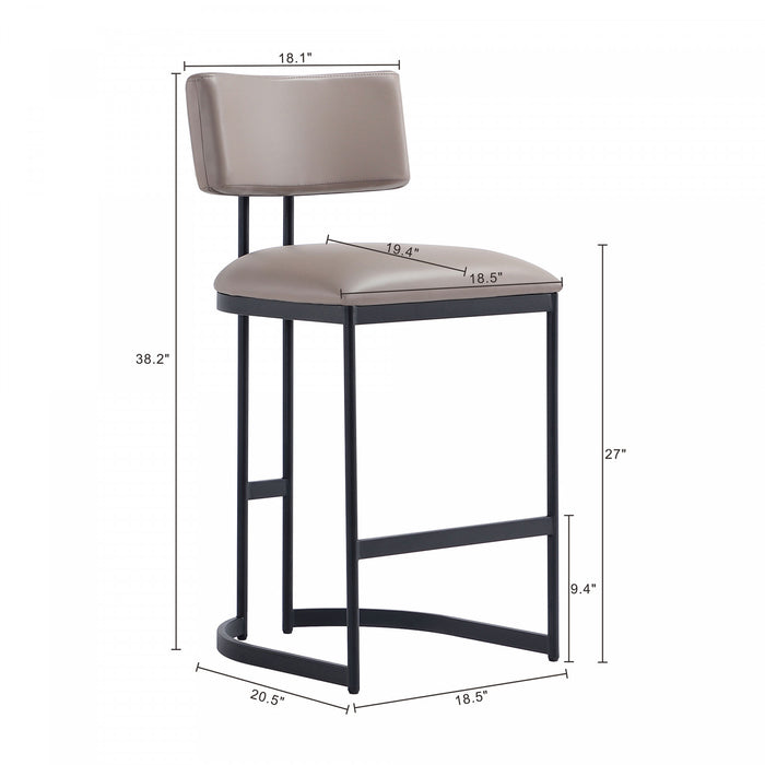 Tabouret de comptoir contemporain moderne Juno en cuir vegetalien et metal, coloris taupe