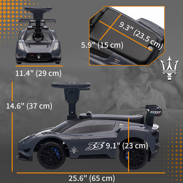 Qaba Voiture Coulissante Pour Bebe Sous Licence Maserati Gt2 Avec Rangement Sous Le Siege, Musique, Klaxon, Voiture Pour Tout-petits De 18 A 60 Mois, Gris