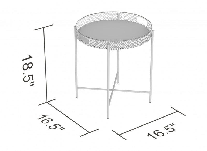 Table de bout avec miroir - dessus doré de forme ronde 