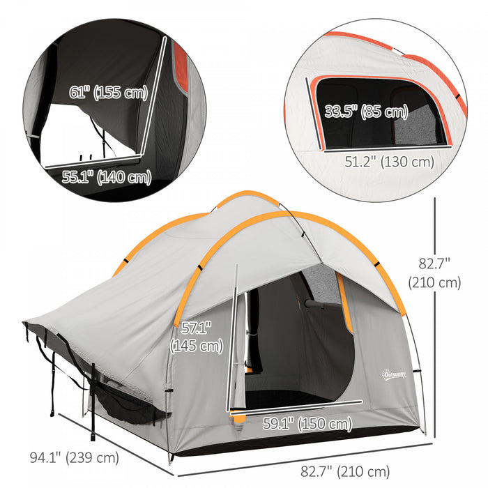 Outsunny Tente De Camping Pour Voiture Avec 3 Portes, Gris Et Orange