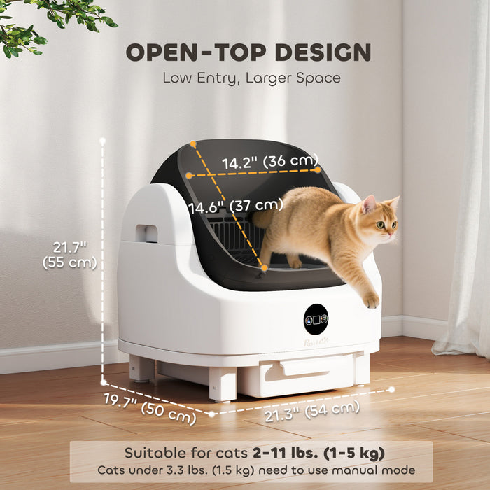 Open-Top Self Cleaning Cat Litter Box with Trash Bag, White