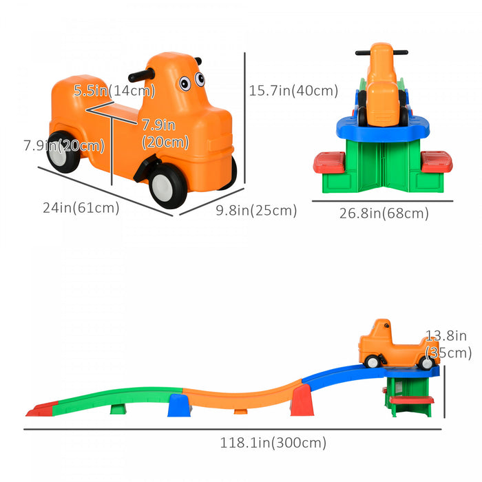 Qaba Montagnes Russes Haut Et Bas De 9,8 Pieds Pour Enfants, 4 Pieces, Montagnes Russes Pour Tout-petits, Jouet Avec Marches Laterales, Voiture Coulissante Avec Poignees, Pour 2 A 5 Ans