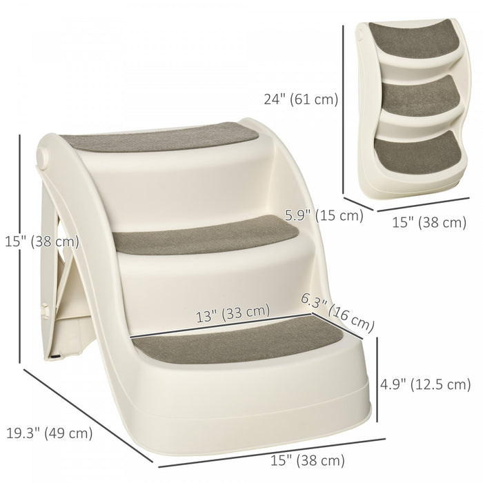 Pawhut Escalier Portable Pliable Pour Petits Chiens Et Chats 3 Marches Avec Marches Antiderapantes Pour Lits Hauts Et Sofas, Creme