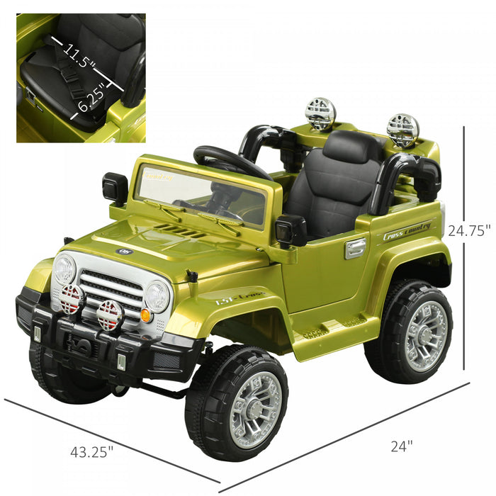 Aosom Voiture Electrique A Chevaucher 12v Enfants Jouet Camion Avec Telecommande 2 Vitesses Lumieres Mp3 Lcd Indicateur De Puissance, Vert