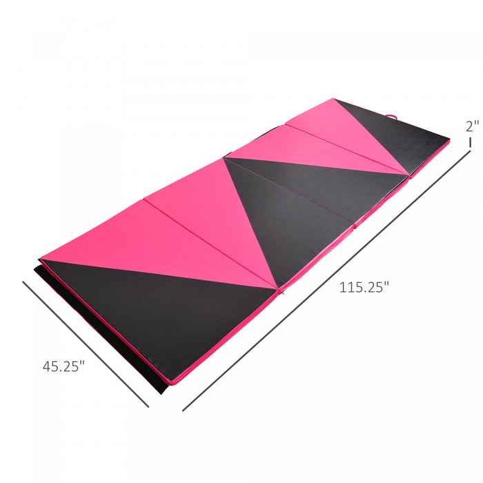 Soozier Tapis de gymnastique pliable, tapis sport portable yoga arts martiaux, 4 panneaux, rose et noir, 115×293×5cm