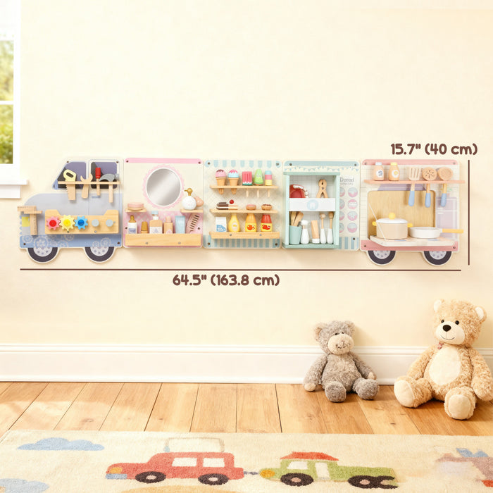 Tableau d'activites mural Qaba Camion, 5 activites, panneau mural sensoriel pour tout-petits de 3 ans et plus, centre d'activites Montessori pour salle de jeux, creche, classe