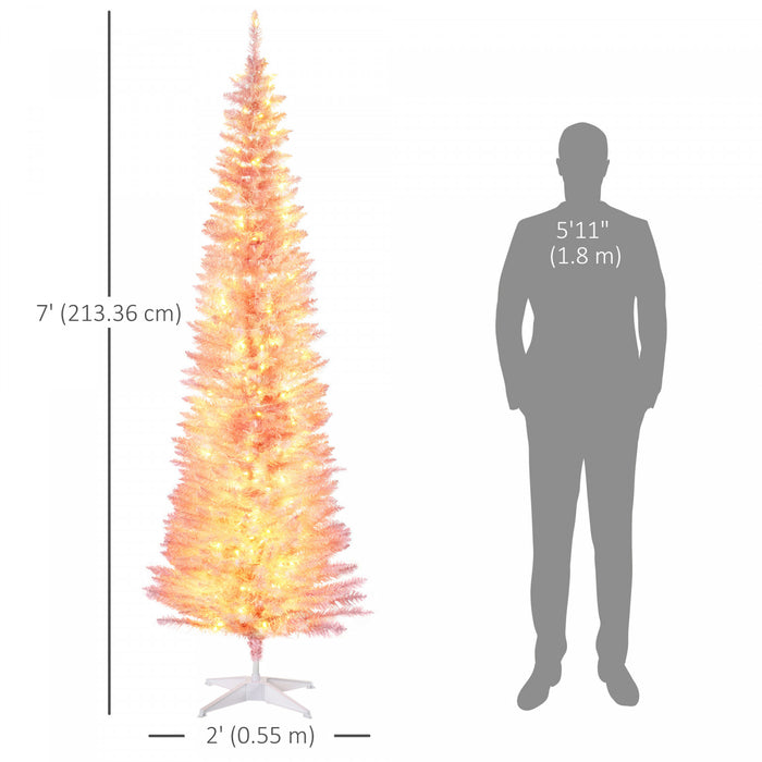 HOMCOM Arbre de Noel artificiel illumine 7 pi avec lumieres LED blanc chaud