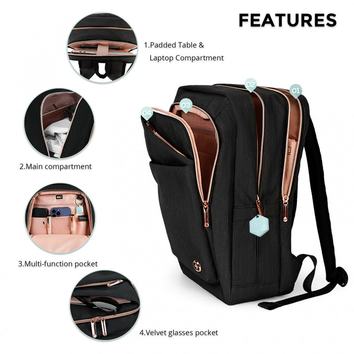 Sac a dos intelligent Swissdigital Design KATY ROSE - Rucksack avec port de chargement integre - Noir
