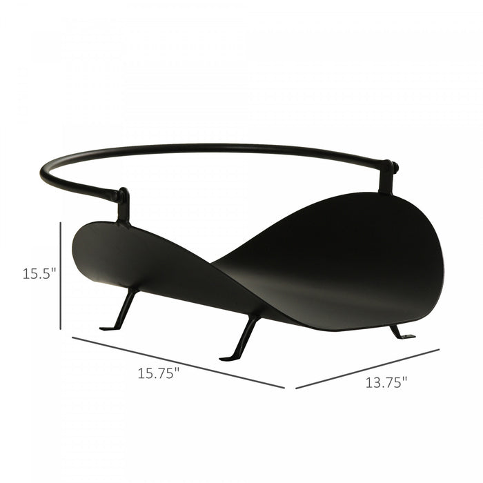 Outsunny 16\" Porte-buches De Cheminee Incurve Porte-buches De Cheminee Porte-panier De Rangement En Bois Avec Poignee, Pour Une Utilisation En Exterieur Et En Interieur, Noir