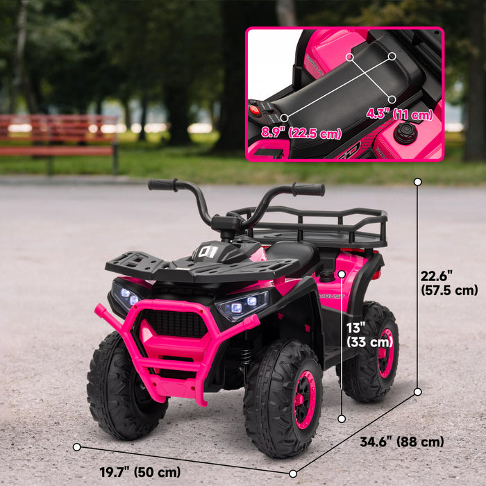 Qaba Quad, Vehicule Electrique Alimente Par Batterie 12 V Avec 4 Roues A Suspension A Ressort, Panier De Rangement, Phares Led, Musique, Pour Garcons Et Filles, Rose