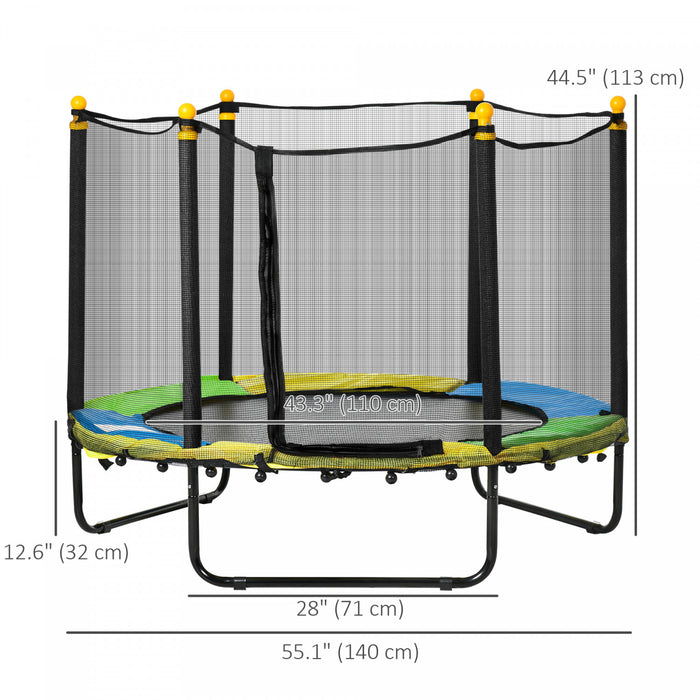 Qaba Trampoline pour enfants de 4,6 pi, trampoline exterieur interieur de 44,5\" de hauteur avec filet d'enceinte, mini trampoline pour garcons et filles, ages de 3 a 10 ans, noir