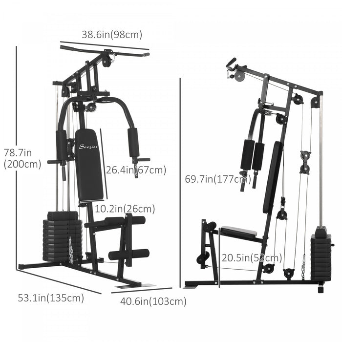 Soozier Station De Musculation Appareil De Gymnastique Domestique, Equipement Entrainement Multifonction Avec Pile De Poids De 99 Lbs Pour L'entrainement Dos Poitrine Bras Jambes