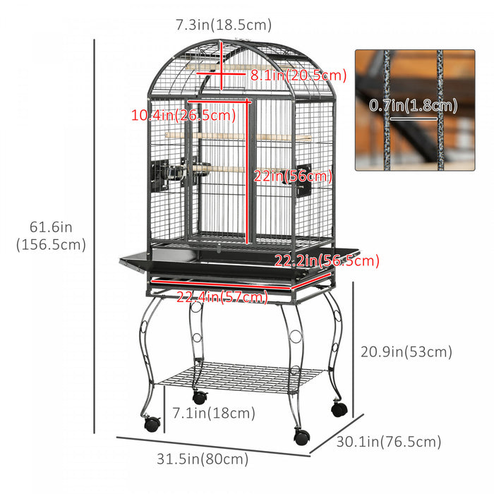 Pawhut 66\" Cage A Oiseaux Cage A Perroquets Pour Perruches Calopsittes Perruches Avec Dessus De Jeu, Support Roulant, Plateau Coulissant, Etagere De Rangement
