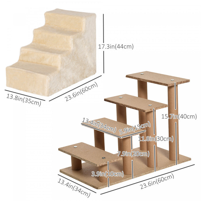 Pawhut Escalier Chats Et Chiens, Marches Pour Lit Et Canape Avec Housse Amovible, Beige