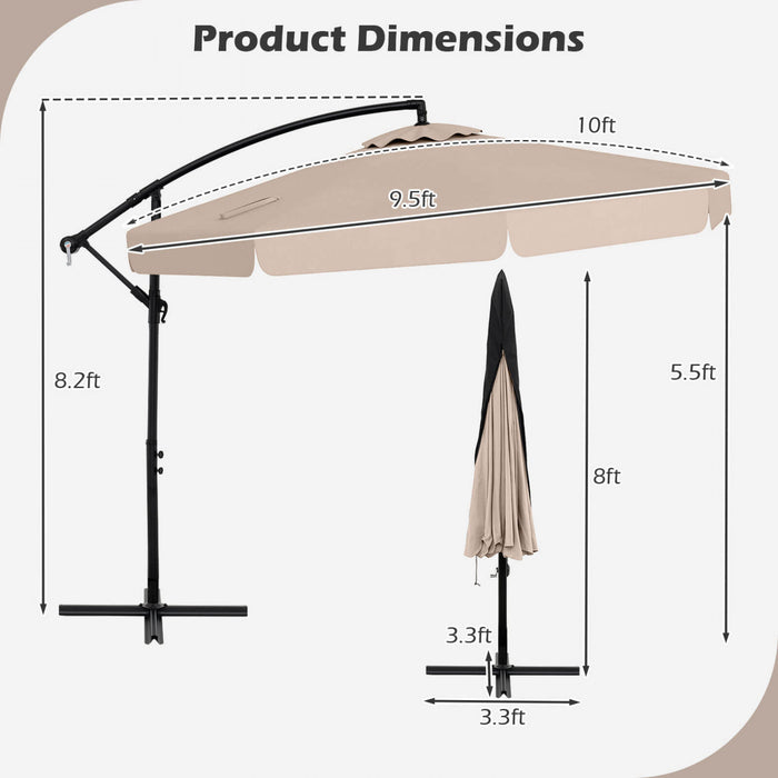 Costway Parasol suspendu deporte de 10 pieds, parasol cantilever de patio avec housse beige