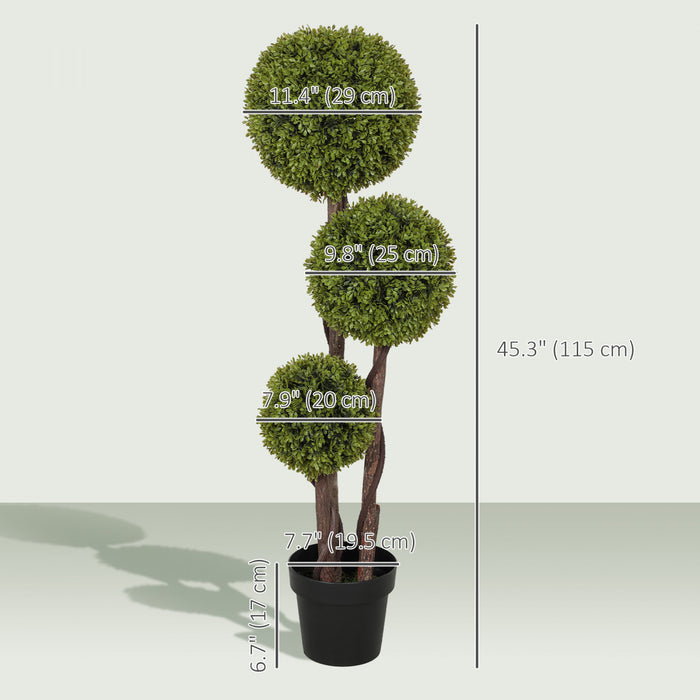 HOMCOM 4pi Artificiel Buis Triple Boule Topiaire Arbre en pot de pepiniere
