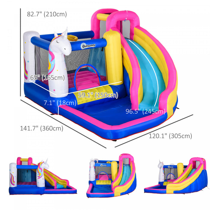 Outsunny Kids Bounce Castle House Trampoline Gonflable Toboggan Aquatique Mur D'escalade 5 En 1 Avec Gonfleur Pour Les Enfants De 3 A 12 Ans Ete 12,4' X 10,5' X 6,9' Multicolore