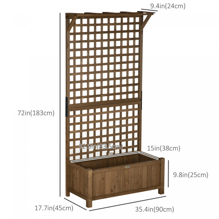 Outsunny Lit De Jardin Sureleve, Jardiniere En Bois Avec Treillis Pour Vigne Grimpante, Jardiniere Avec Ecran D'intimite Pour Cultiver Des Legumes, Des Herbes Et Des Fleurs Pour Jardin, Terrasse, Cafe