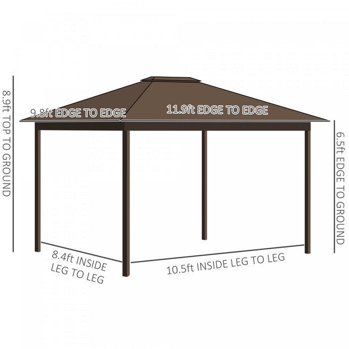Outsunny 10 'x 12' Tonnelle D'exterieur A Toit Rigide En Metal Avec Cadre En Aluminium, Filets En Maille, Rideaux Et Espace Interieur Spacieux, Gris