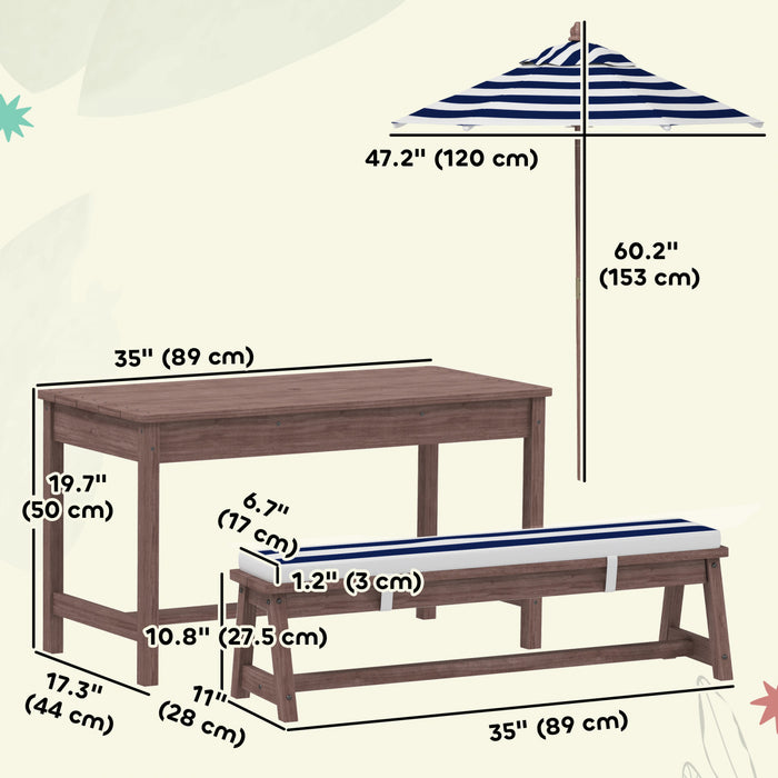 Qaba Table de pique-nique pour enfants en bois avec coussins parasol, bleu
