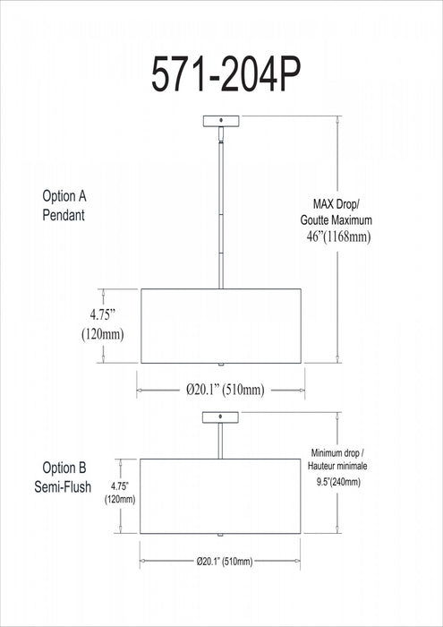 Luminaire suspendu Everly de Dainolite avec abat-jour blanc, fini laiton vieilli et 4 ampoules