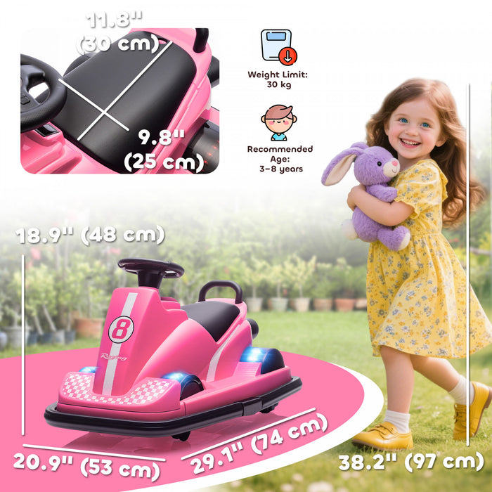 Auto-tamponneuse Qaba pour enfants, jouet electrique 6 V avec rotation a 360 degres et deux moteurs, voiture a percussion a batterie avec musique, lumieres LED lumineuses, pour les 3 a 8 ans, rose