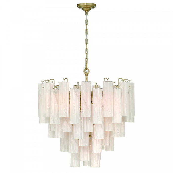 Lustre Sophia A 16 lampes, Laiton Et Verre Blanc Vaporeux De Style Tronchi