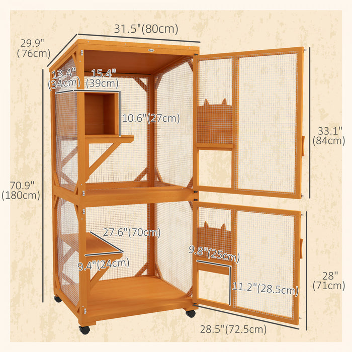 Maison Pour Chat En Bois Pour L'exterieur, Orange