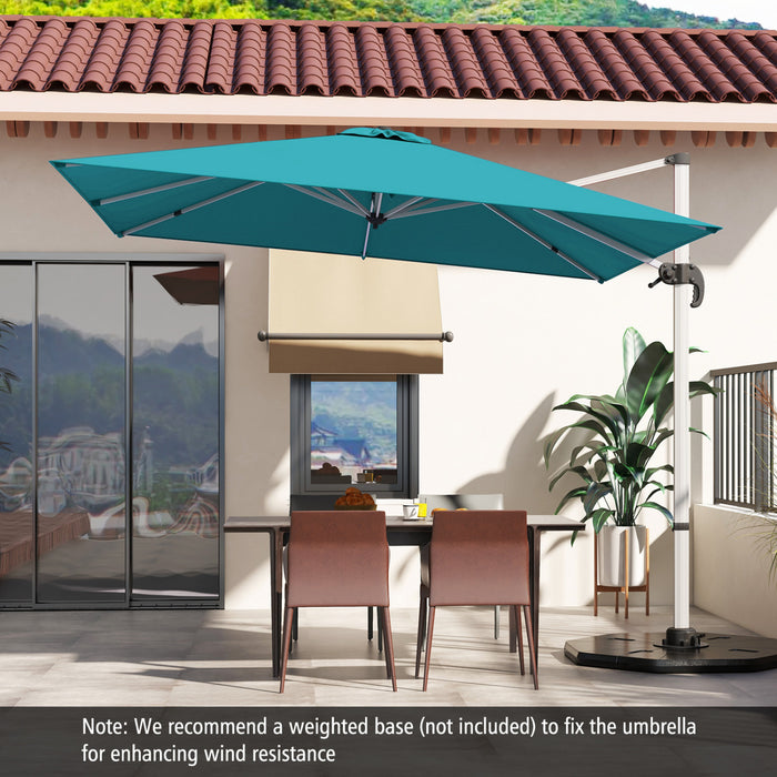 Costway Parasol d'exterieur a bras articule 10 pieds en aluminium suspendu deporte, avec rotation a 360° Bleu