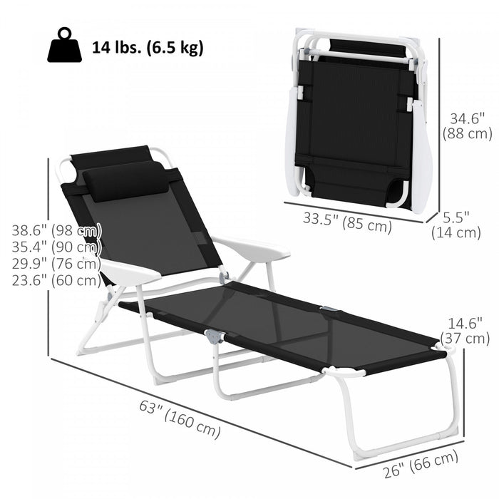 Outsunny Chaise Longue D'exterieur Avec Dossier Reglable, Noir