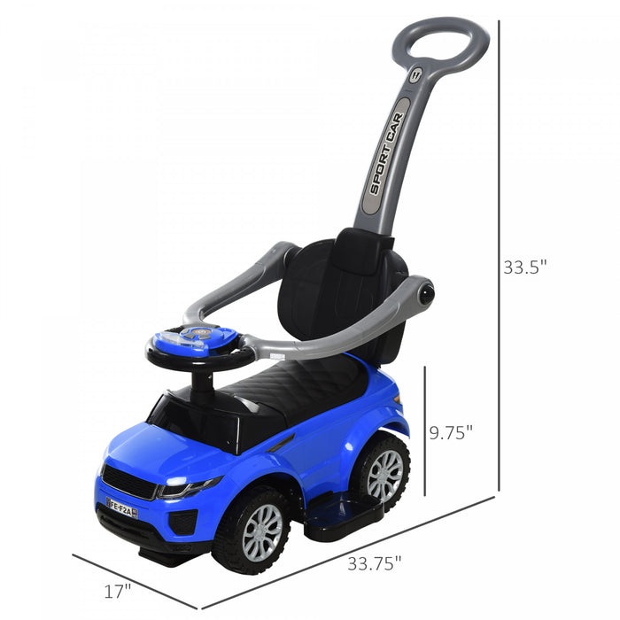 Aosom 3 En 1 Kid Ride On Push Car Poussette Voiture De Marche Coulissante Avec Klaxon Musique Fonction D'eclairage Barre Securisee Ride On Toy Pour Garcon Fille Tout-petits 1-3 Ans Bleu