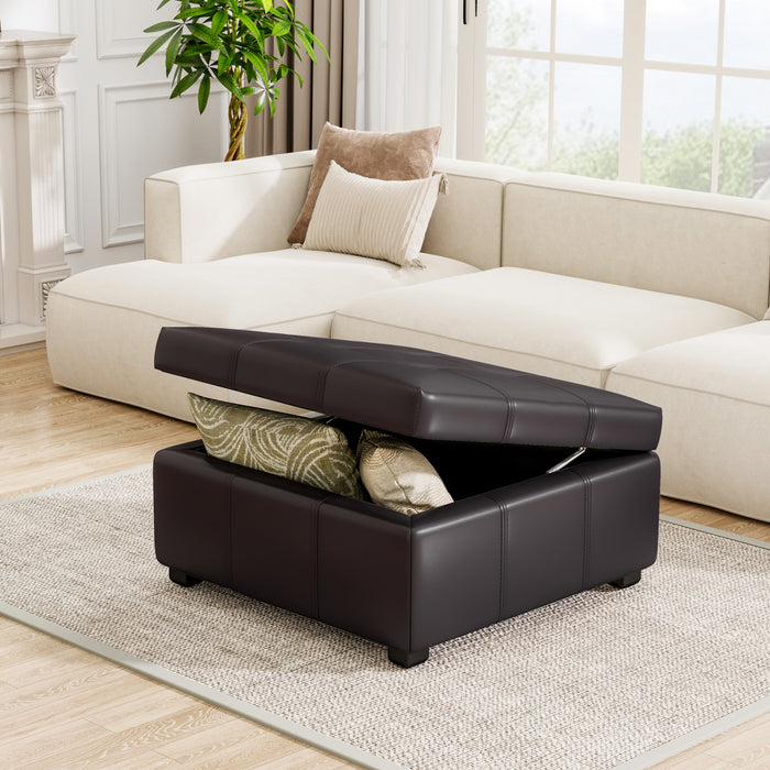 Liam Ottoman Coffre Carre Large de 34,25\" en Simili Cuir avec Rangement, Chocolat